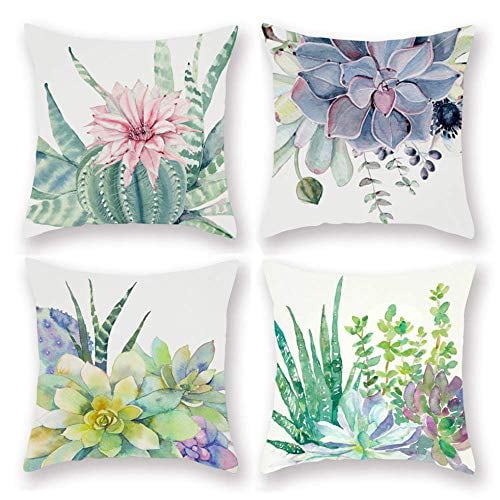 Summer Tropical Cactus Floral Decorative Throw Pillow Covers 18 x 18 inch Set...